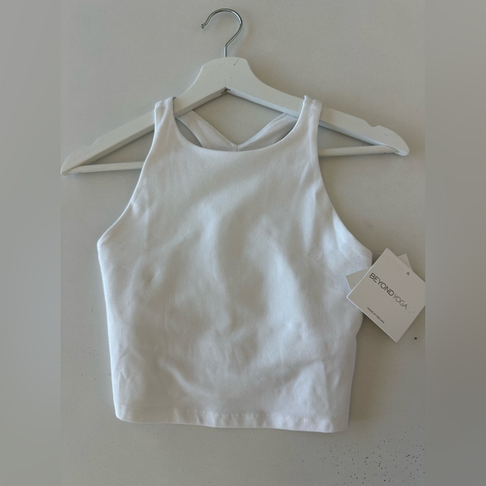 Beyond Yoga White Fitted Crop Tank Top